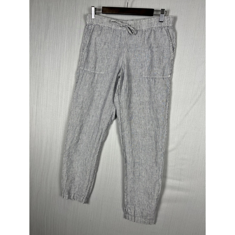 J.Jill Love Linen Tapered Pants‎ Womens XS Blue Ticking Stripe Coastal Summer